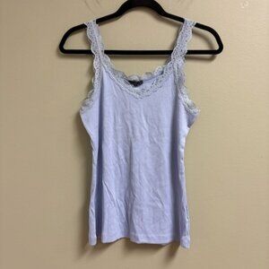 Splash Womens Y2K Blue Lace Trim Ribbed Tank Top Size XL Flirty Coquette Stretch